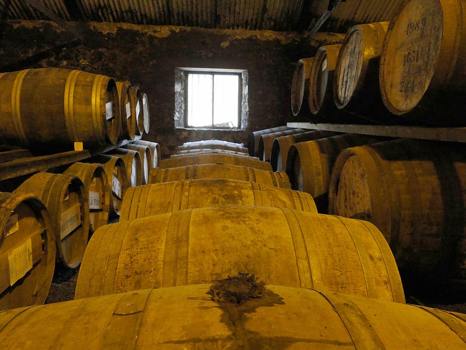 whisky, wooden barrels, stock, islay, alcohol, keller, dark