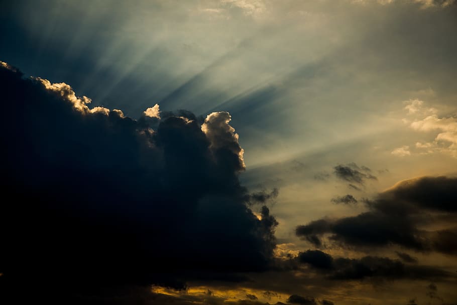 nature, sky, clouds, sun, rays, sunlight, silhouette, shadows HD wallpaper
