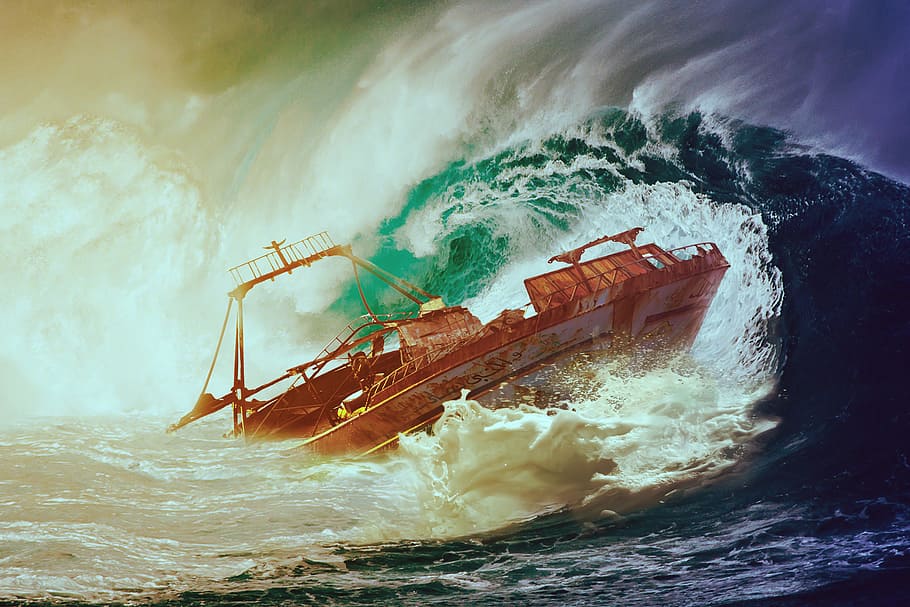 Hd Wallpaper Boat Sailing On Rough Ocean Waves Painting Boot Sea Water Wallpaper Flare