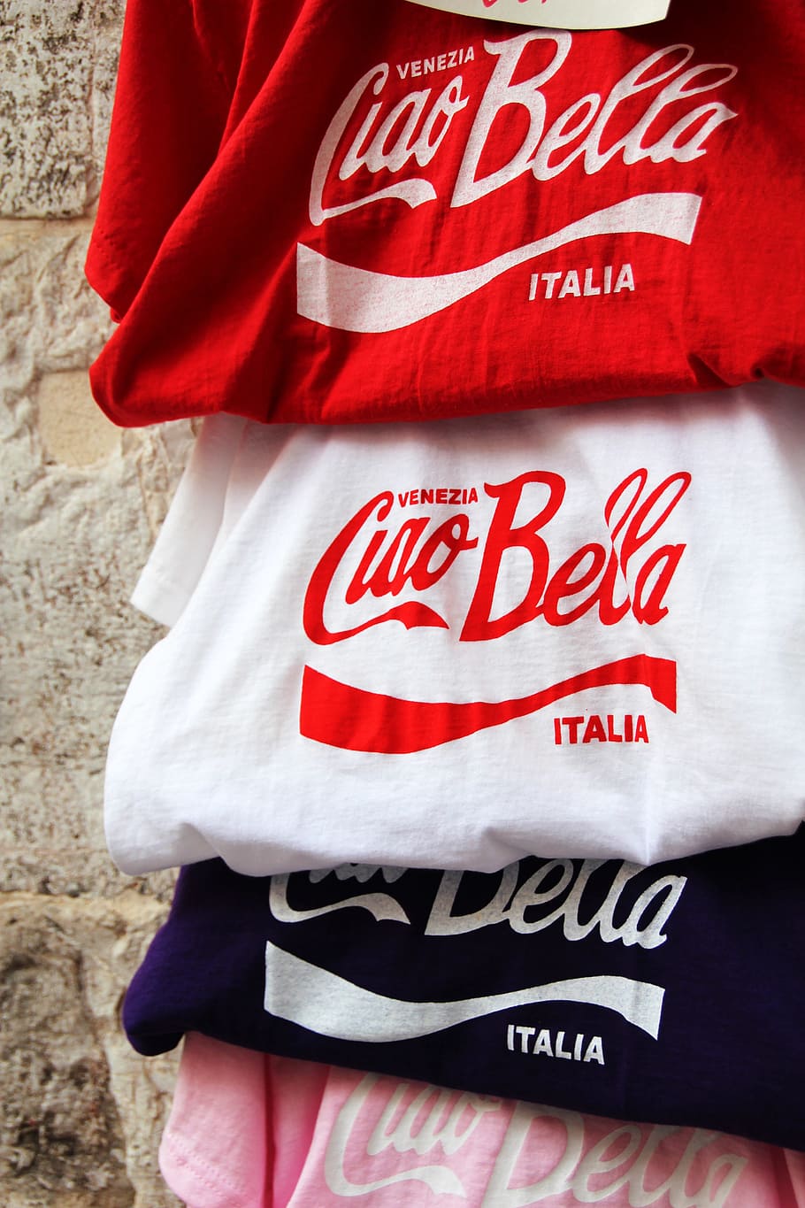 four assorted-color Coca-Cola shirts, ciao bella, t shirts, coca cola, HD wallpaper