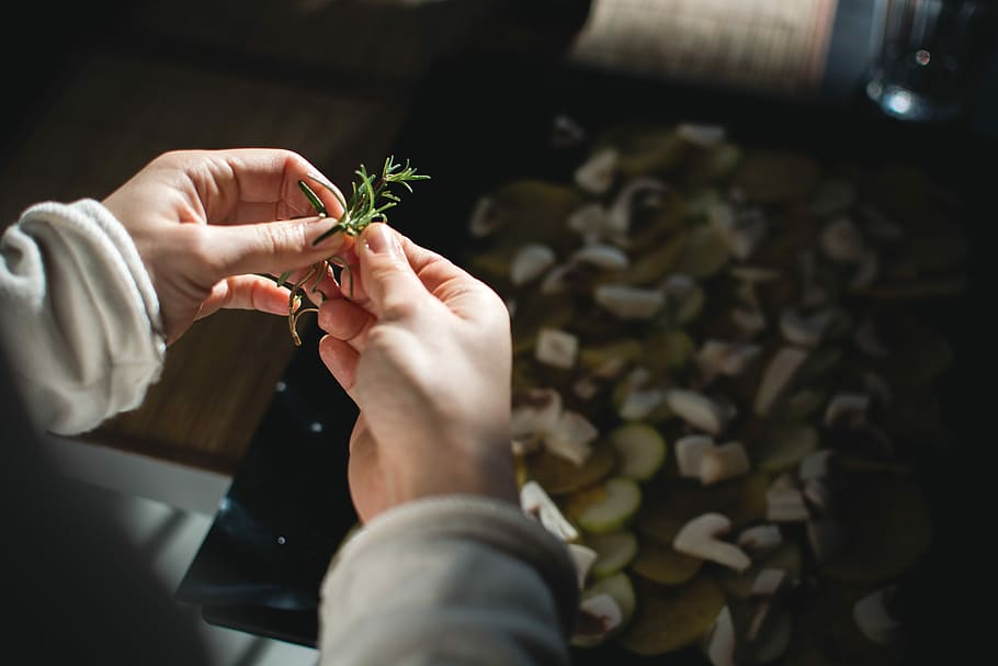 Using rosemary, cooking, hands, process, human Hand, people, women HD wallpaper