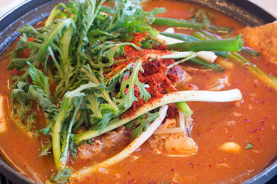 asian food, cuisine, dish, fish, hot, korean food, soup, stew, HD wallpaper