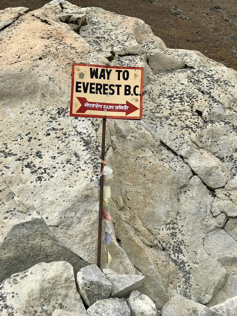 Way to Everest B.C. signage near rock at daytime, Way To Everest B.C. signage HD wallpaper