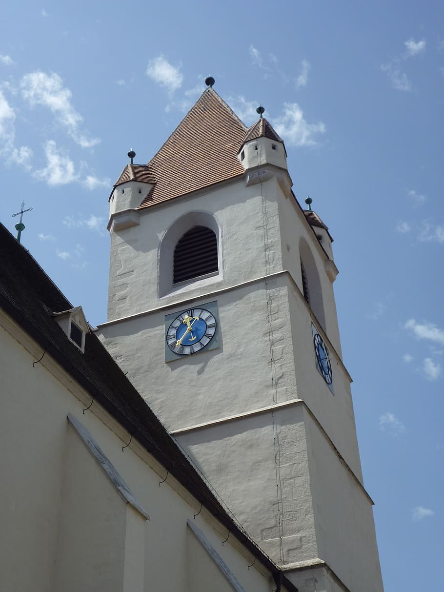 church, tower, blue, sky, tower clock, building exterior, architecture HD wallpaper
