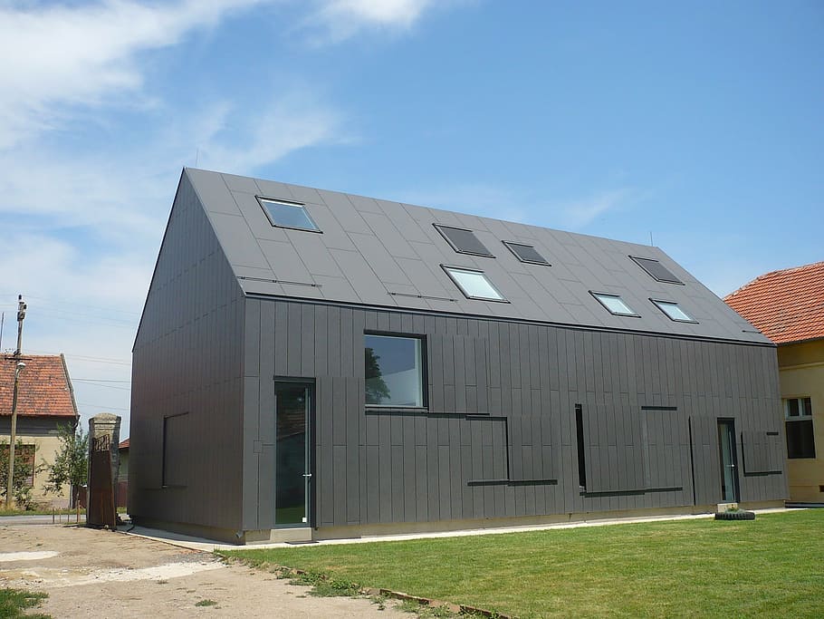 barn, house, architecture, modern, panels, skylight, rural HD wallpaper