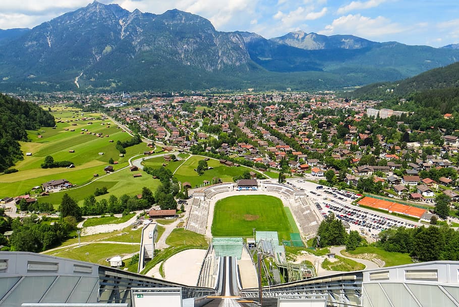 village aerial photography, garmisch, partenkirchen, bavaria, HD wallpaper