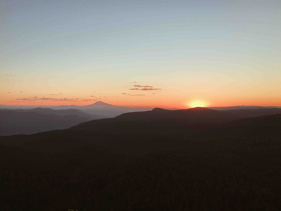 sunset, sunrise scene photo, nature, mountain, sky, landscape HD wallpaper