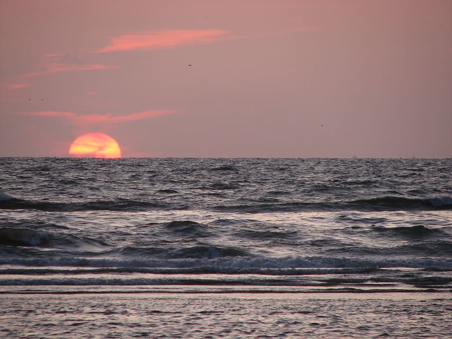 sunset, light, wave, water, sea, sky, dusk, scenics - nature HD wallpaper