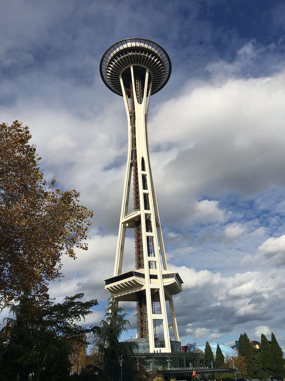 seattle, space needle, skyline, built structure, low angle view HD wallpaper
