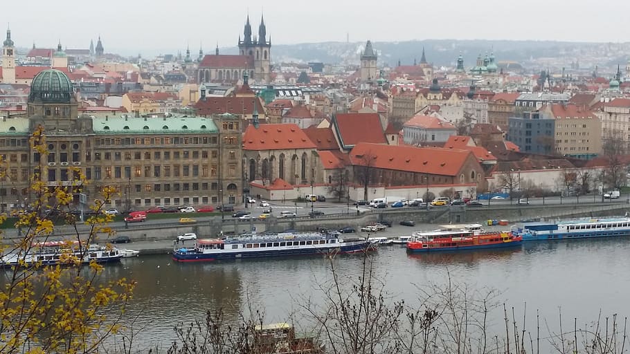 prague, river, europe, building exterior, architecture, built structure HD wallpaper