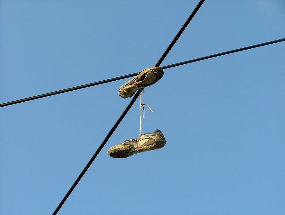 slippers, cable, sky, clear sky, blue, low angle view, no people HD wallpaper
