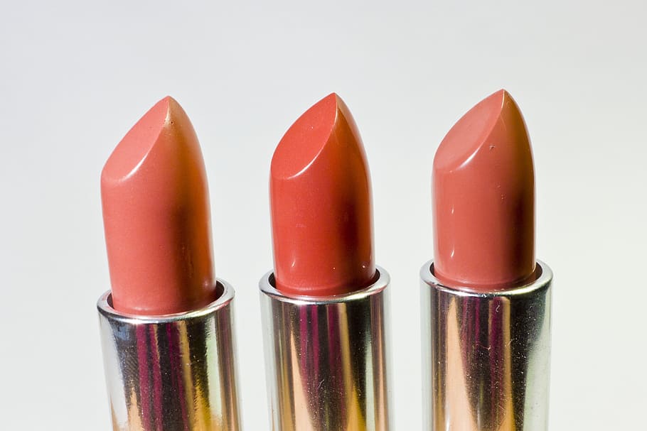 three variety shades of lipsticks, cosmetics, face, beauty, makeup