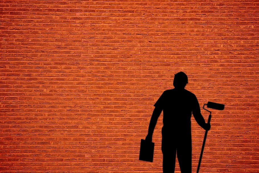 silhouette of a man holding paint roller, house painter, painting, HD wallpaper