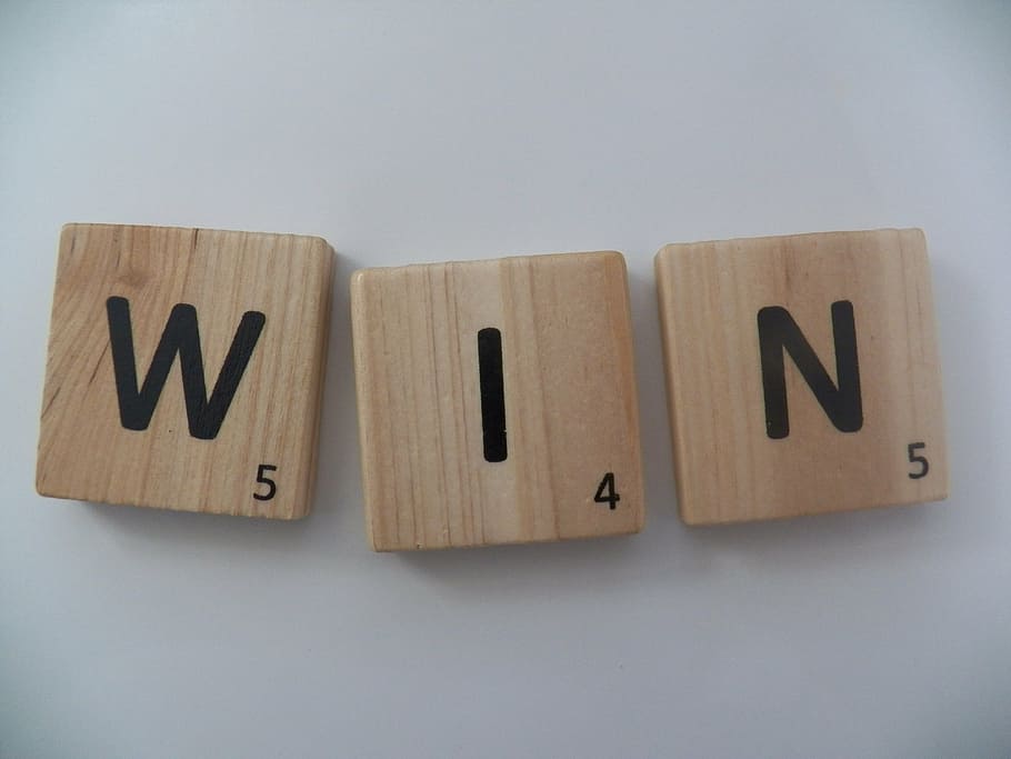 brown scrabble wooden blocks, win, letters, word, text, alphabet HD wallpaper