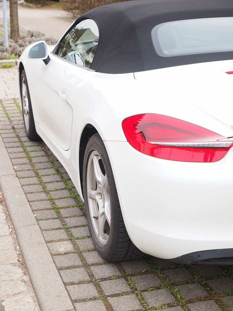 auto, porsche, boxster, lights, taillights, sports car, white HD wallpaper