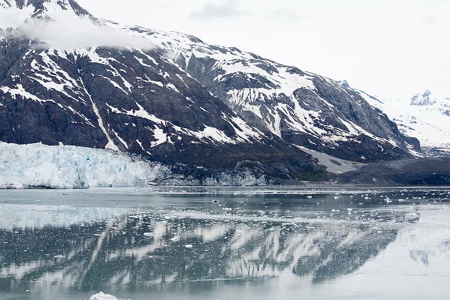 alaska, cold, ice, water, reflection, glacier, ocean, floating chunks, HD wallpaper