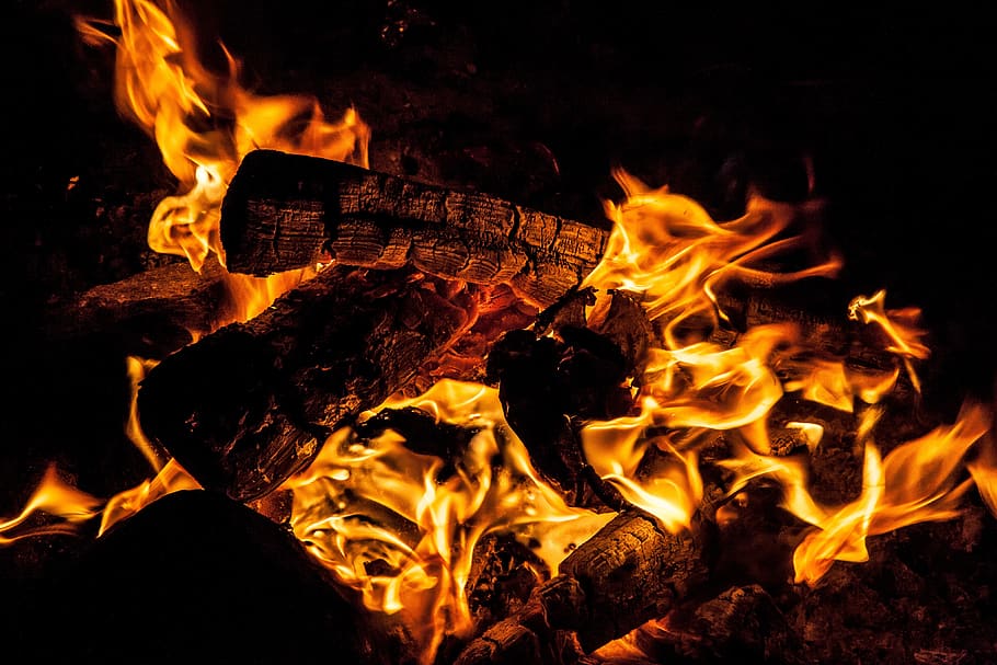 fire, flame, bonfire, campfire, dark, night, heat, burning HD wallpaper