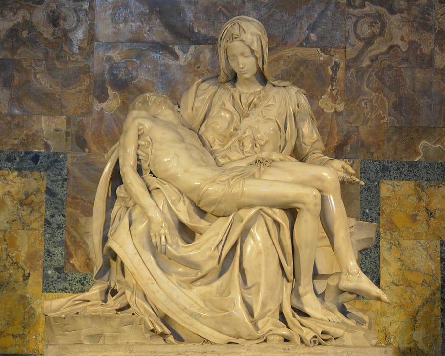 Jesus lying on Mary's lap statue, la pieta, rome, st peter's