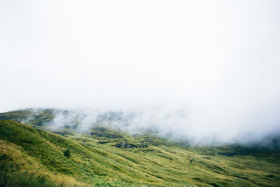 time lapse photography of hill and clouds, mountain under fog HD wallpaper