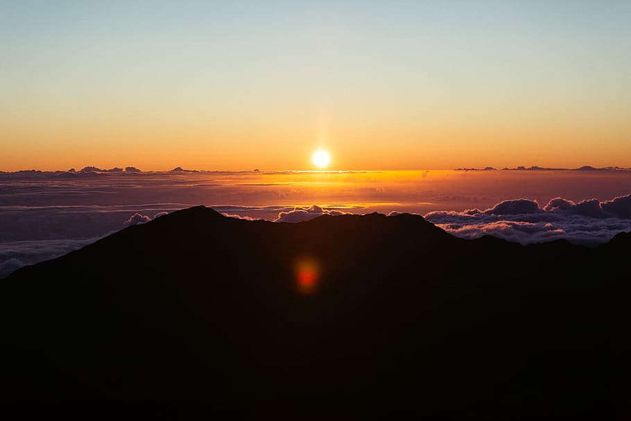 sea of clouds, sunset with clouds, sunrise, horizon, glow, warm HD wallpaper