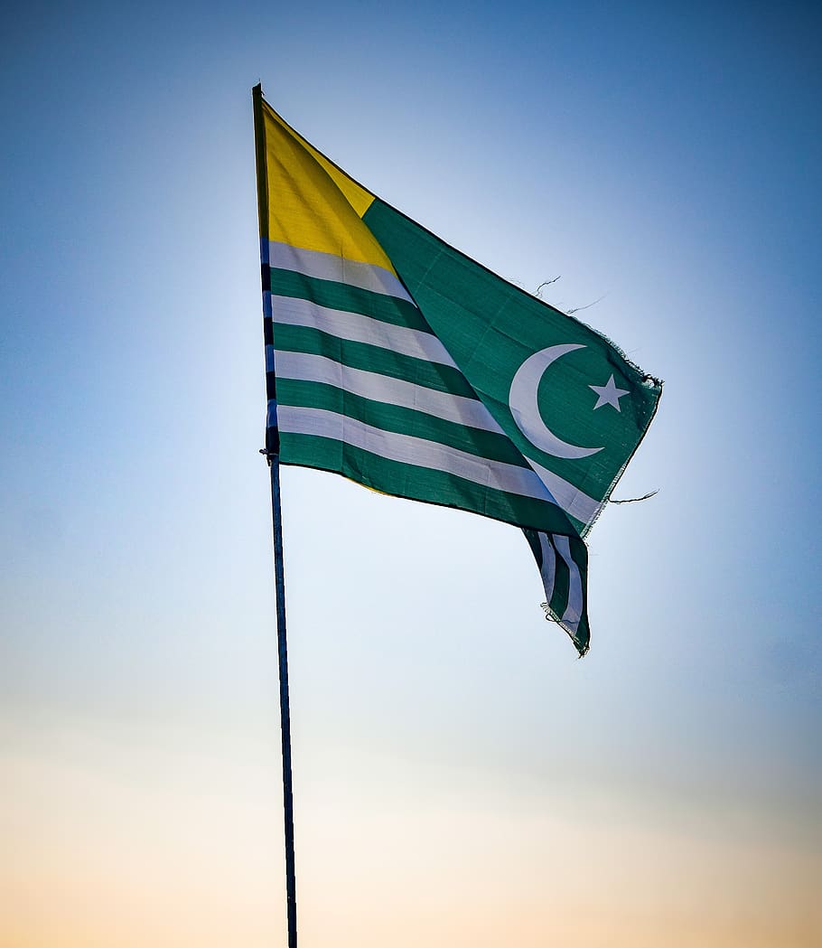 kashmir flag, green flag, green and yellow, patriotism, sky