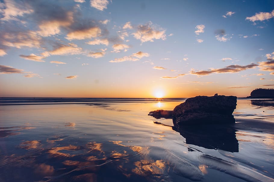 beach, clouds, dawn, dusk, horizon, landscape, nature, ocean HD wallpaper