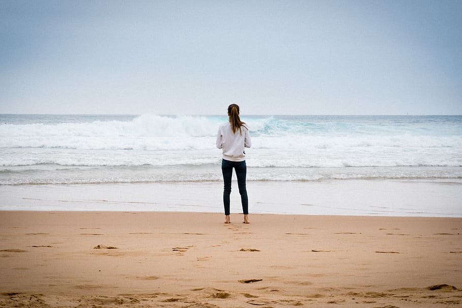Hd Wallpaper Woman Standing Beside Shore During Daytime Near Ocean Girl Wallpaper Flare