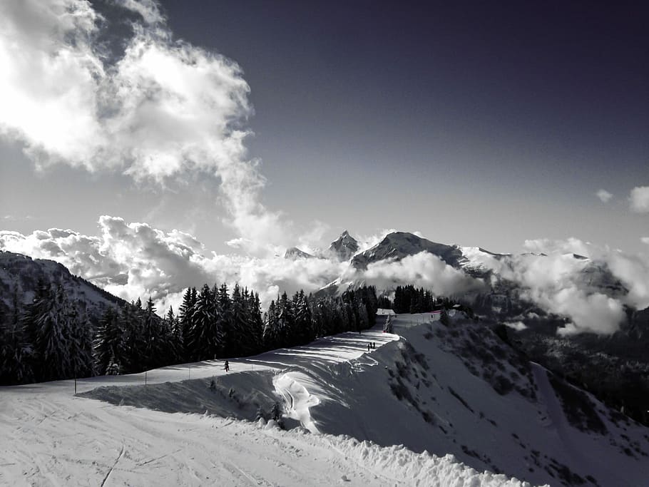 Snow, Mountains, White, winter, cold temperature, cloud - sky HD wallpaper