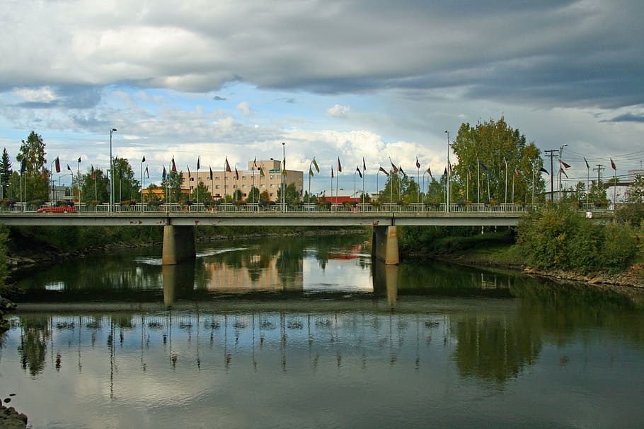 fairbanks, alaska, bridge, city, vehicular bridge, building, HD wallpaper
