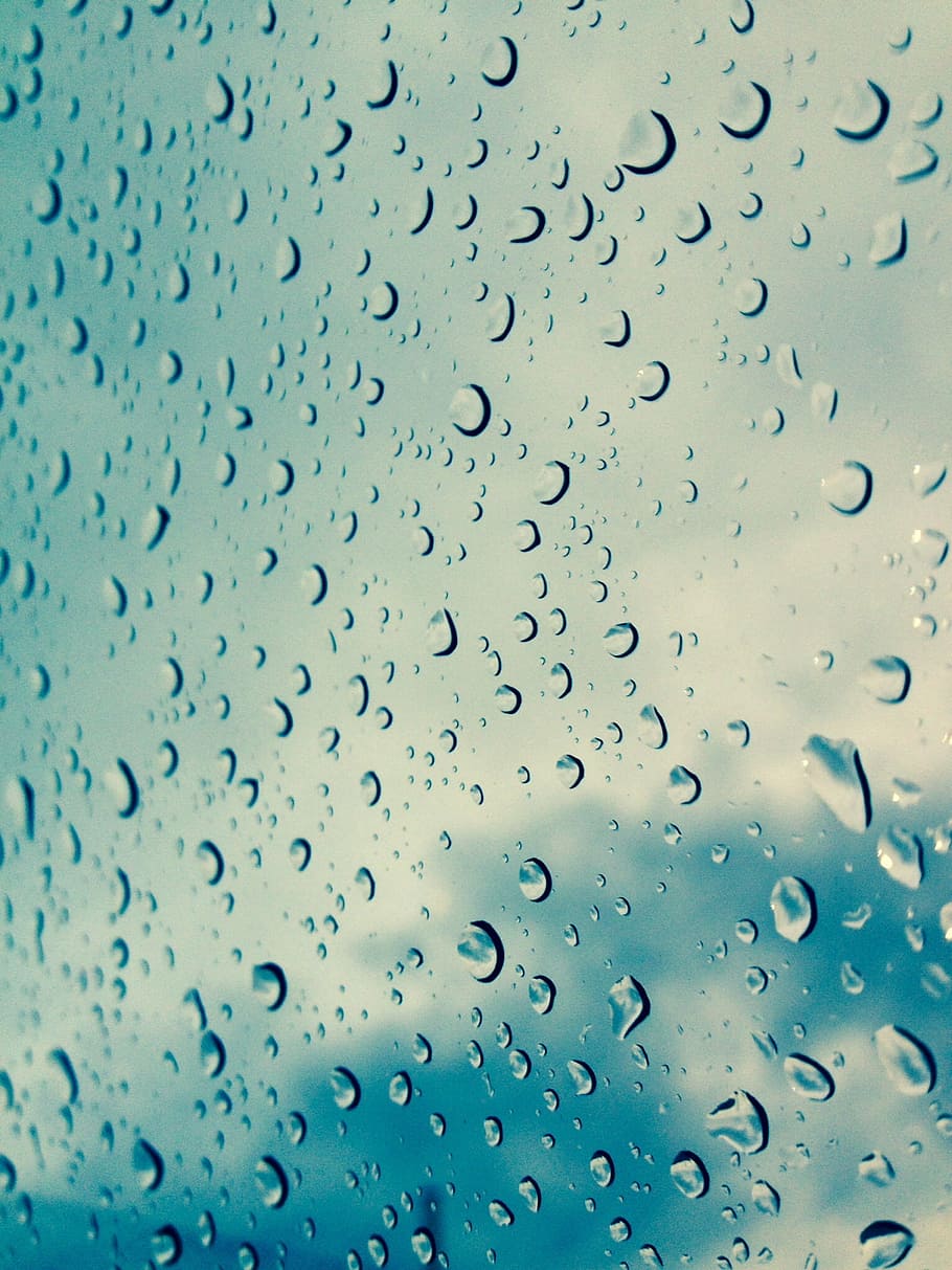 drop, droplets, water, raining, blue, wet, full frame, window HD wallpaper