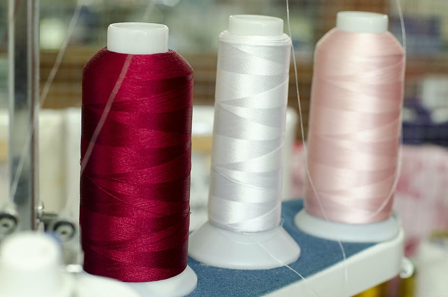 used pink, white, and red thread rolls, embroidery, craft, sewing HD wallpaper