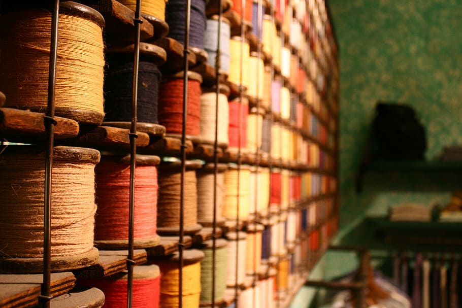 Thread, Rope, Shop, Rocchetti, Details, shelf, in a row, indoors HD wallpaper