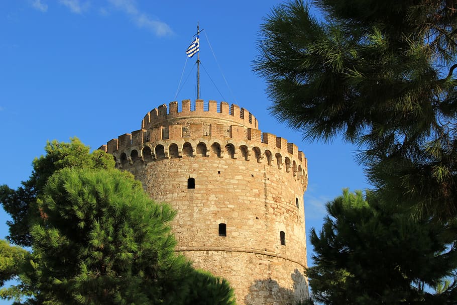 greece, thessaloniki, tower, sky, fortress, city, architecture, HD wallpaper