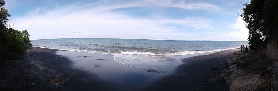 beach, black, sand, sun, sea, waves, peace, water, sky, land HD wallpaper