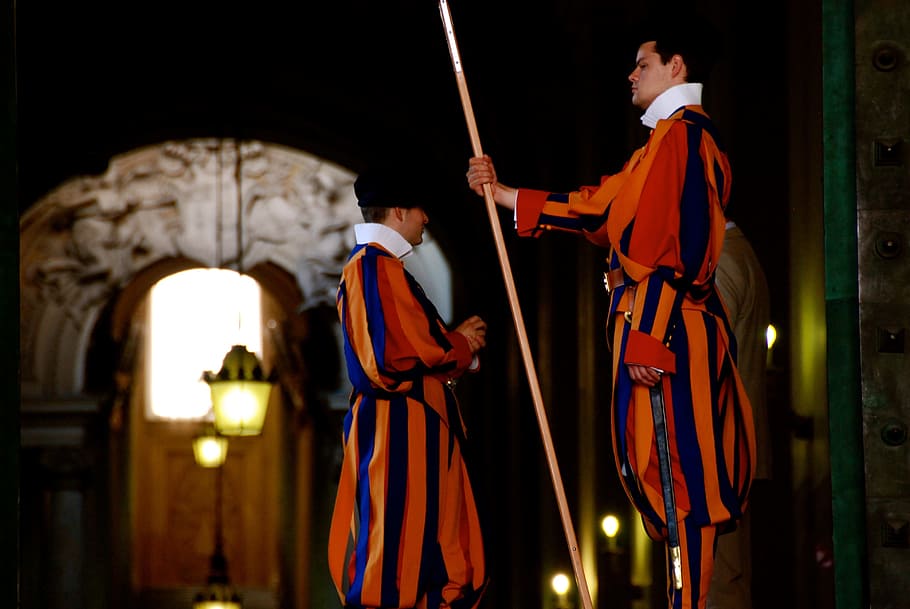 Vatican, Italy, Guards, two people, standing, adult, indoors HD wallpaper
