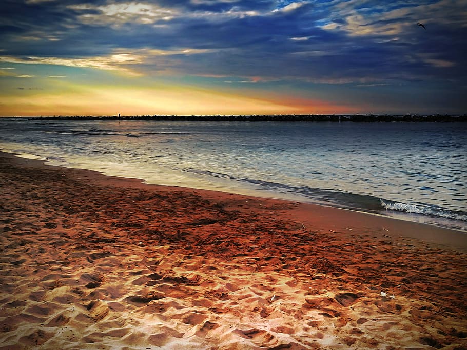 Sea, Beach, Sunset, Sand, Nature, sky, scenics, water, land HD wallpaper