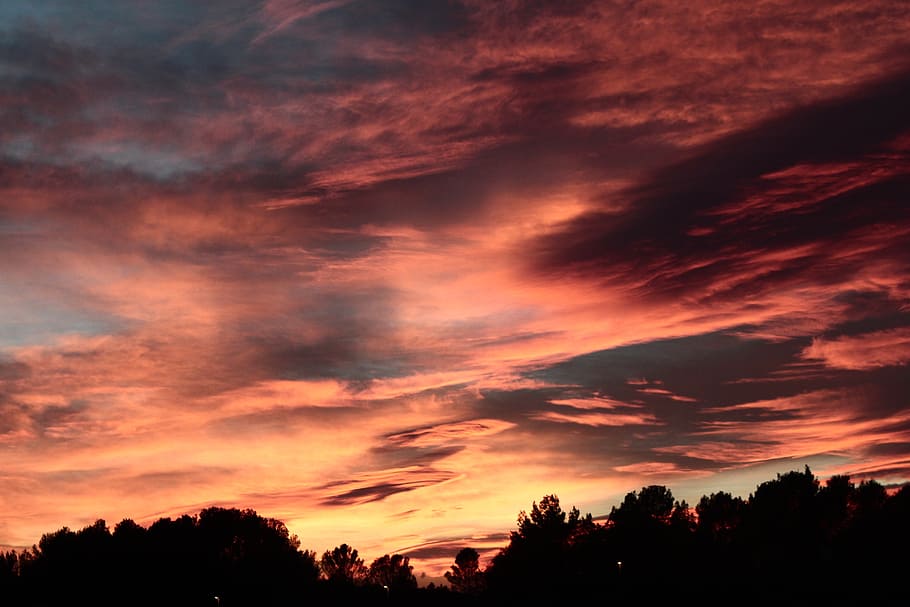 sunset, sky, evening, red, clouds, ray of sunshine, cloud - sky HD wallpaper
