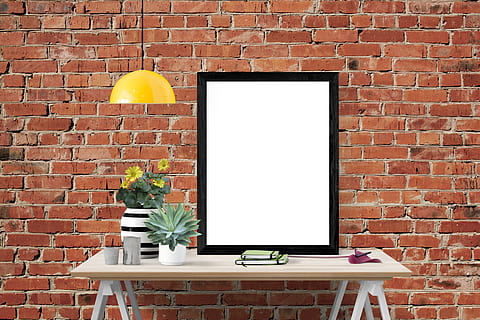 black wooden photo frame on white wooden table, mockup, interior HD wallpaper