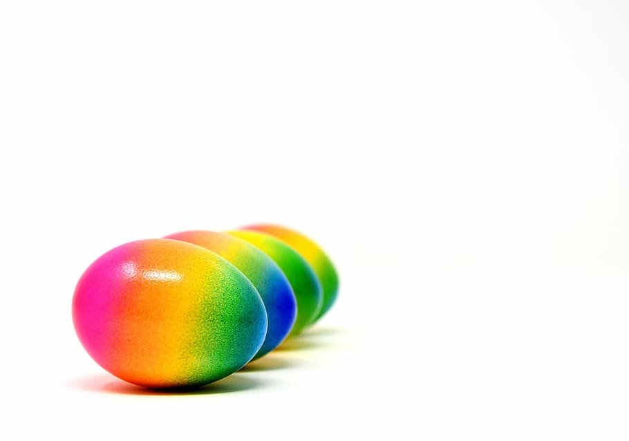 four Easter eggs, colored, happy easter, colorful, decoration HD wallpaper