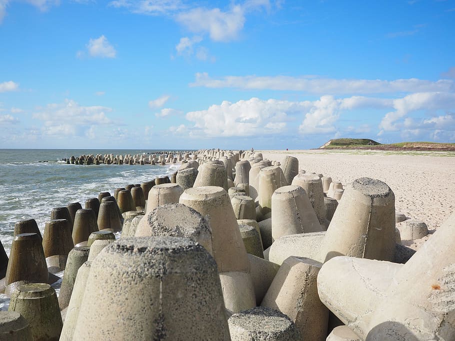 HD wallpaper: the beach fixing, tetrapods, concrete, hard, coastal