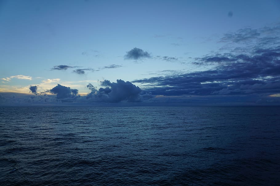 blue sky and white clouds during nighttime, atlantic, sea, ocean