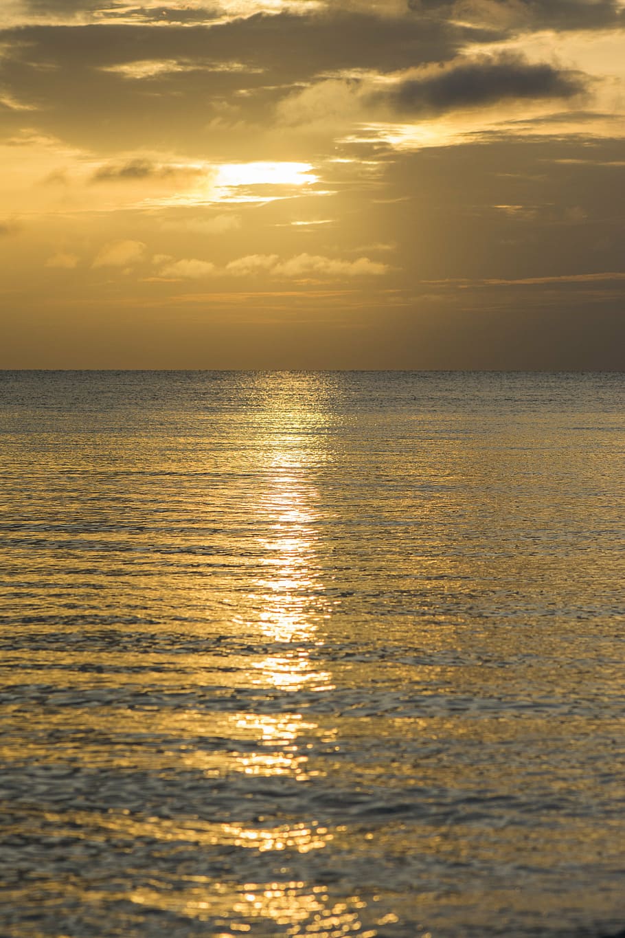 sunset, sea, gold, light, abendstimmung, cuba, mirroring, romantic HD wallpaper