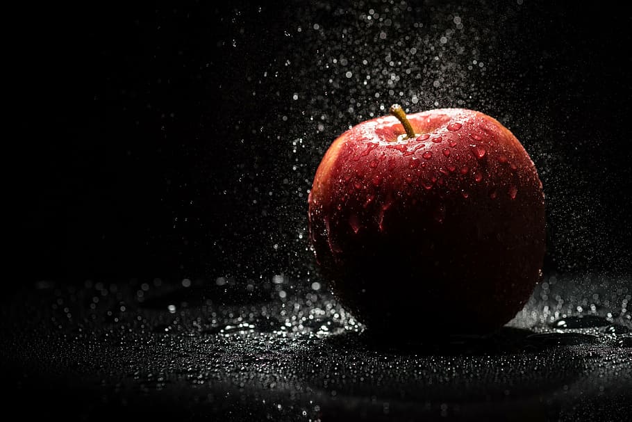 red apple fruit, black, flash, healthy eating, apple - fruit HD wallpaper