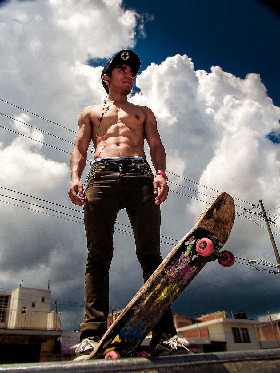skate, model, man, sky, cloud - sky, one person, front view HD wallpaper
