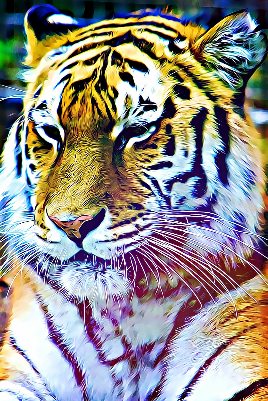 brown tiger, digital, graphics, striped, is watching, animal HD wallpaper