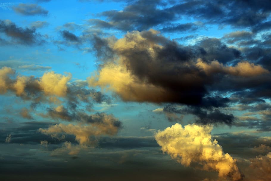 dark clouds, blue sky, cloudscape, clouds form, mood, nature HD wallpaper