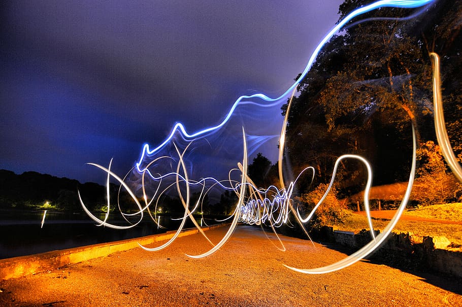light, trails, lowlight, night, sky, light painting, illuminated HD wallpaper