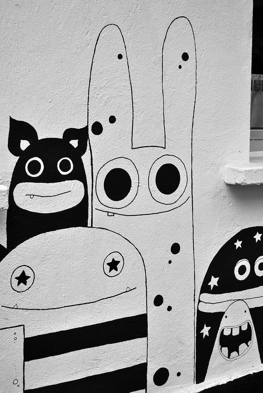 HD wallpaper: black and white wall doodle, street art, monster, comic,  graffiti | Wallpaper Flare
