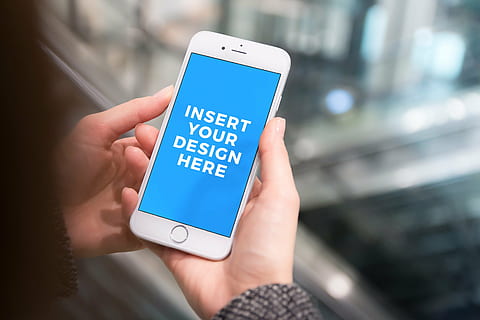 Insert Your Design Here, phone, smartphone, mockup, hands, girl HD wallpaper