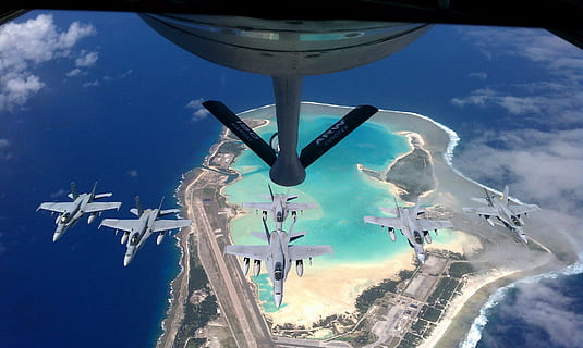sky, clouds, aircraft, planes, jets, fighters, landscape, refueling HD wallpaper